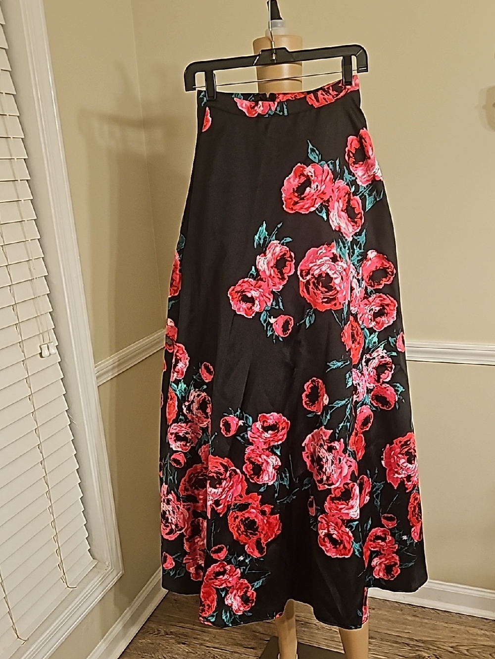B Darlin Black Maxi Skirt with Red Floral Print
